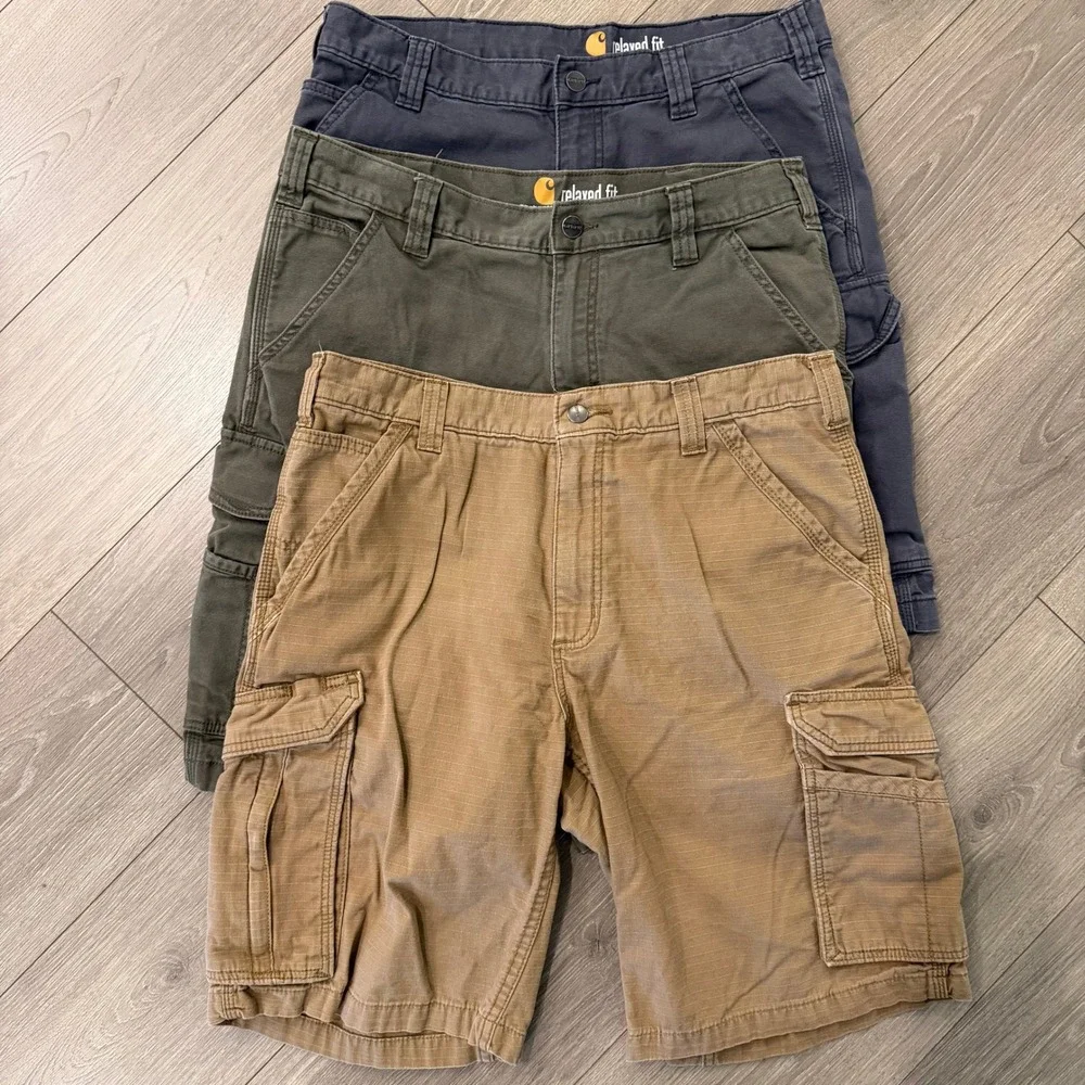 Lot of 3 Carhartt Relaxed Fit Cargo Shorts Mens 34 Blue Green Tan Ripstop Force